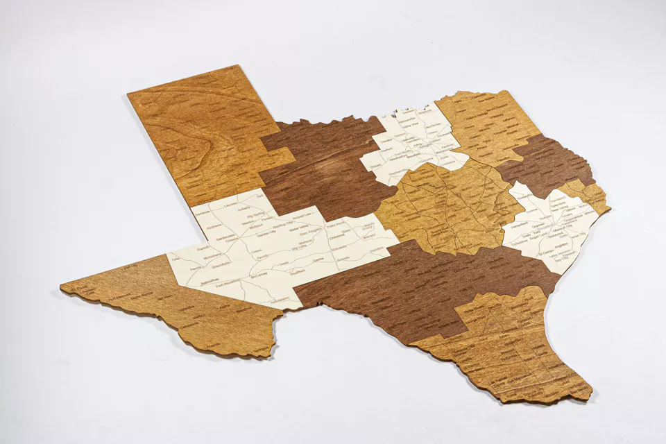 wooden texas map